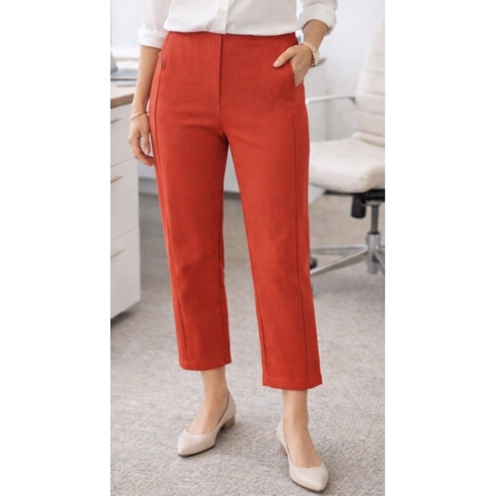 NWOT Betabrand Monroe Orange DPYP Crop Straight Pant Ponte Knit SZ Small Stretch